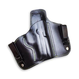Alexandra - IWB, Tuckable Leather Holster-Black with Lime Thread