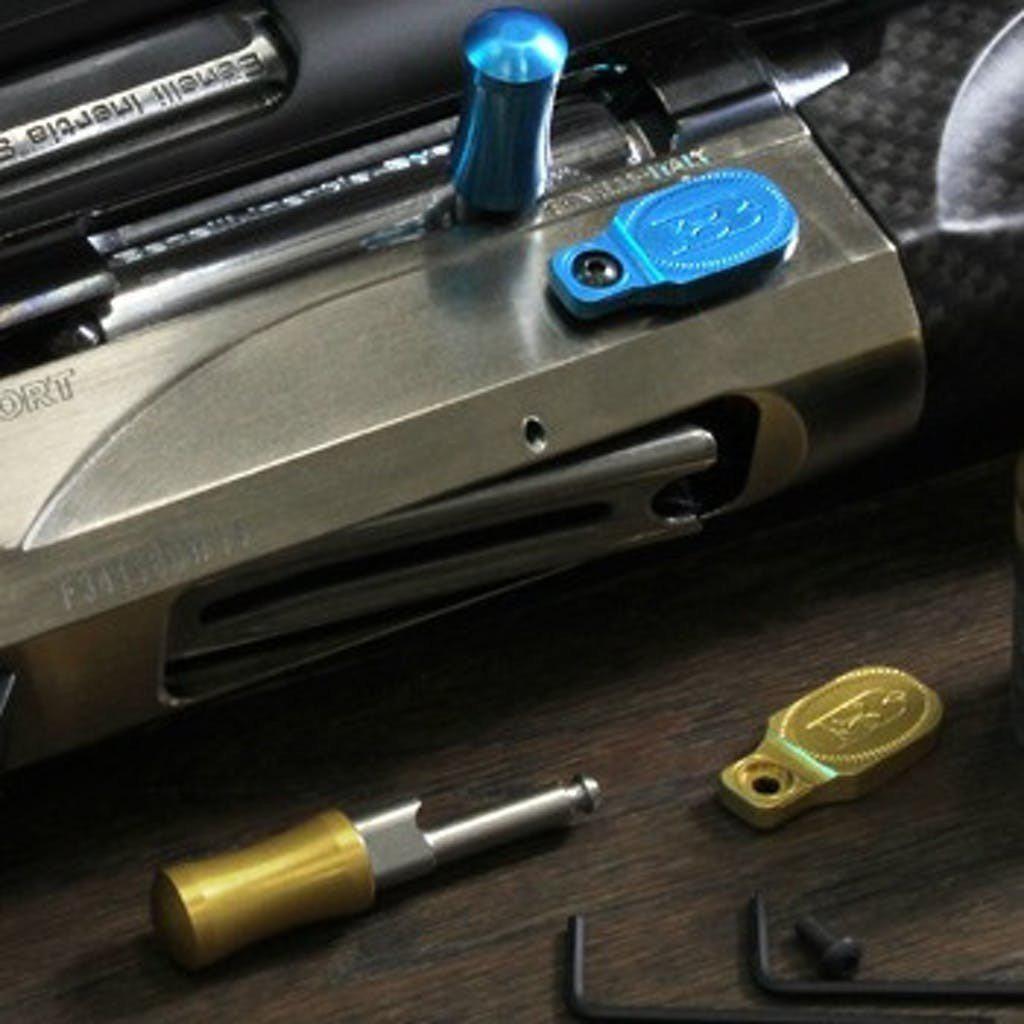 Briley Oversized Bolt Handle- Smooth Edge Gold & Blue (Shown with bolt releases, sold separately)