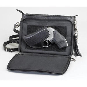 Embroidered lambskin concealed-carry purse - gun pocket includes a holster