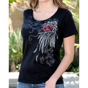 Winged Revolvers Ladies' T-Shirt - Red Rose (Short Sleeve)