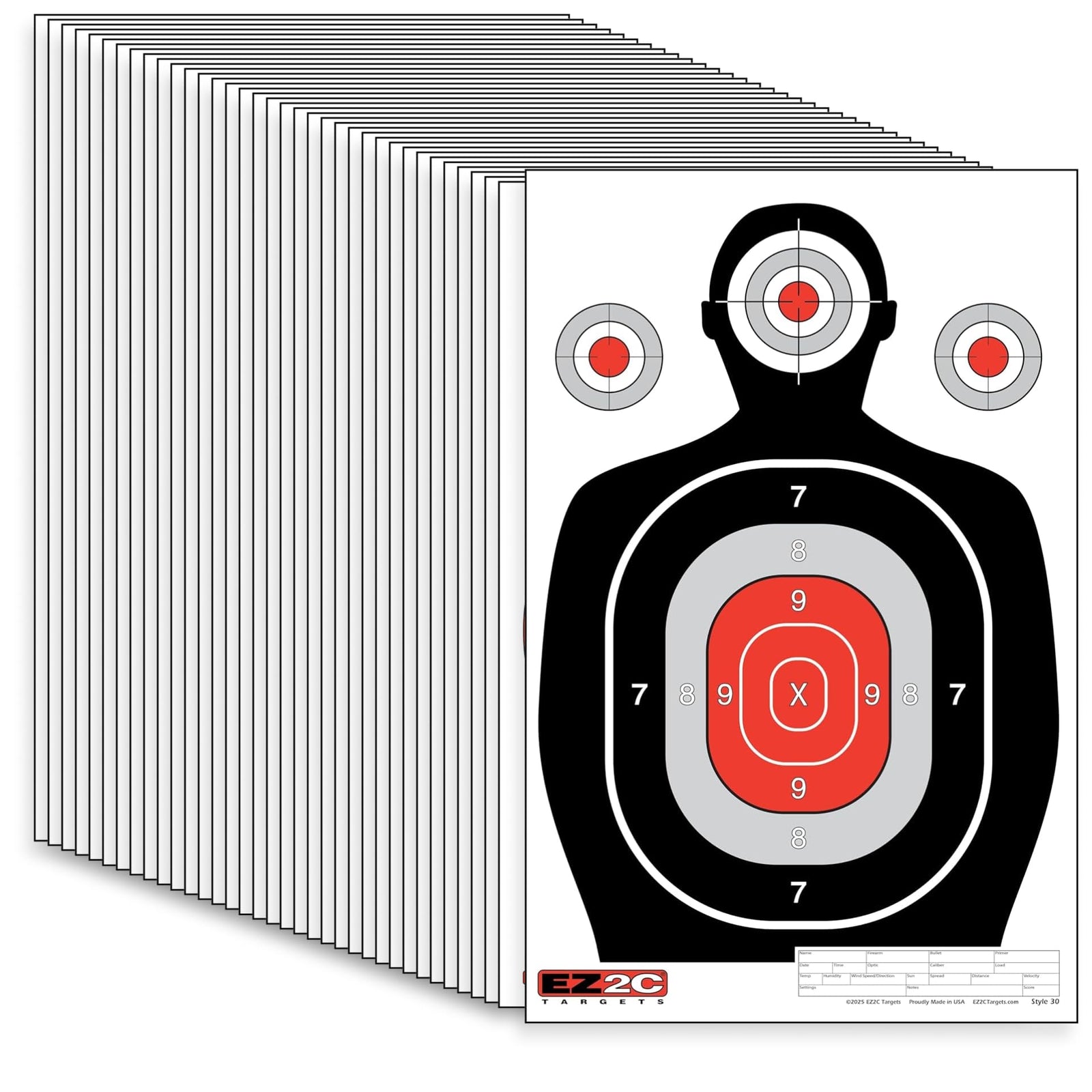 EZ2C Targets #30 Silhouette  12"x18" Paper Shooting Target USA Made