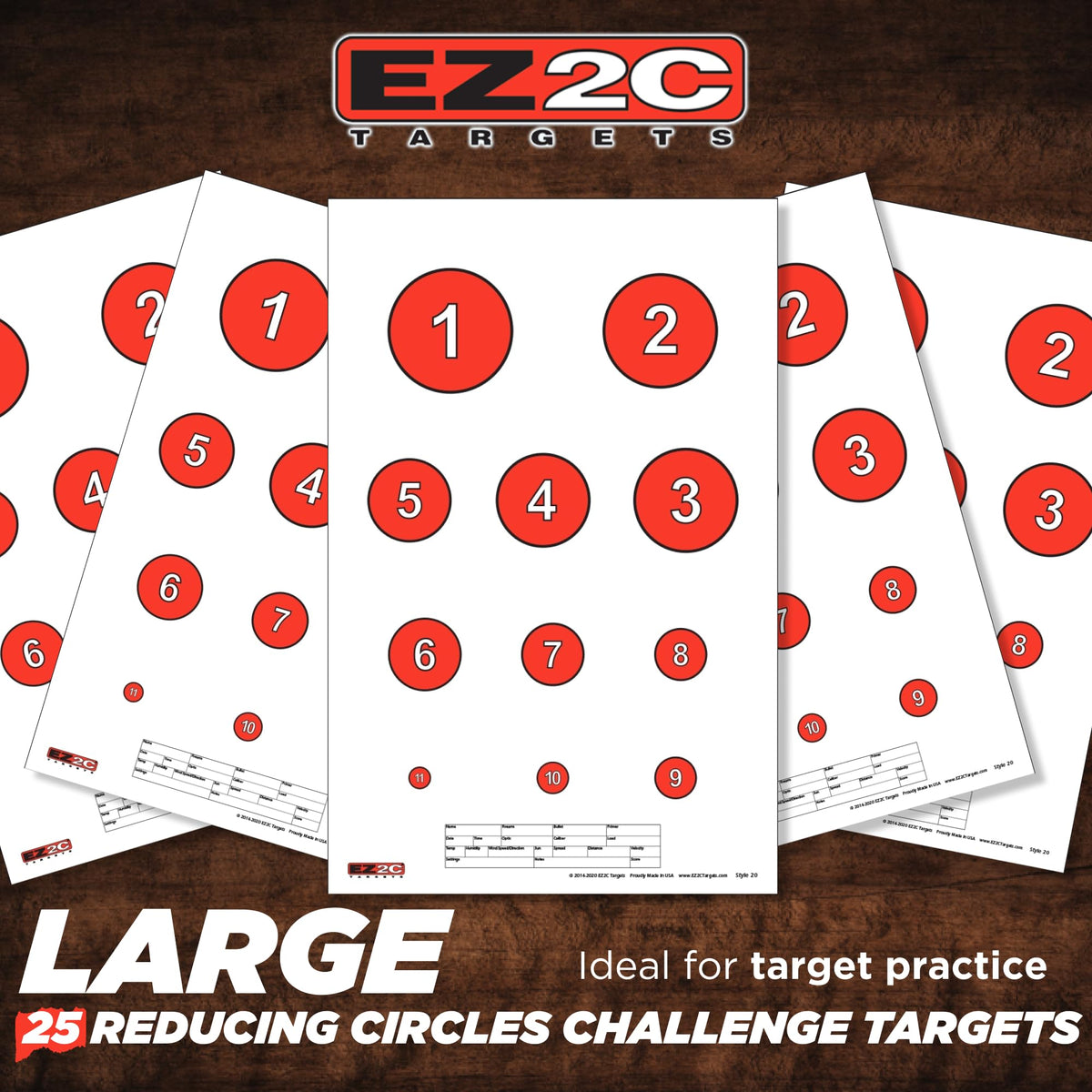 EZ2C Targets #20/RD7: Reducing Circles Paper Shooting Targets 11"x17" USA Made