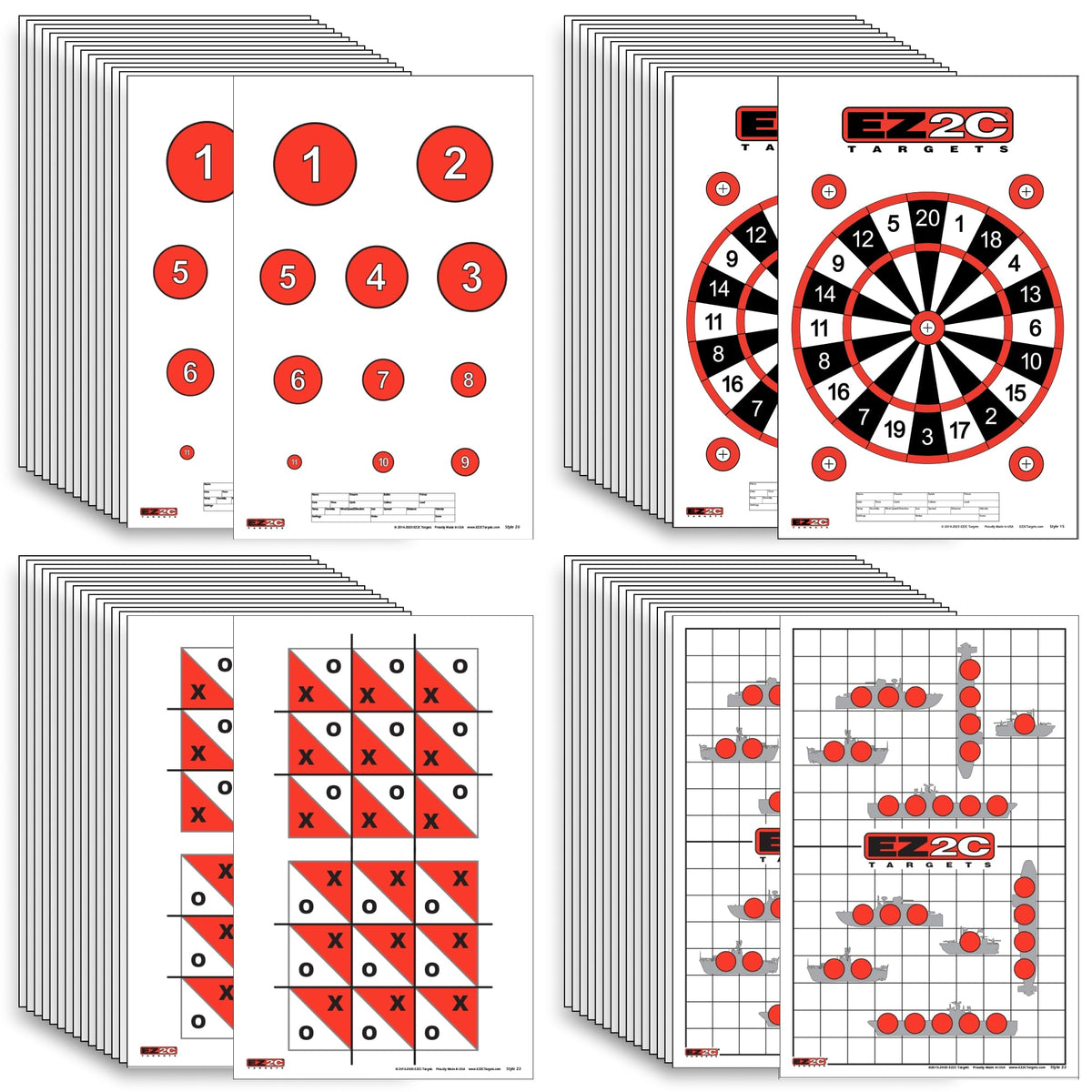 40 EZ2C Targets: Four Fun Game Styles Paper Targets 11"x17" USA MADE