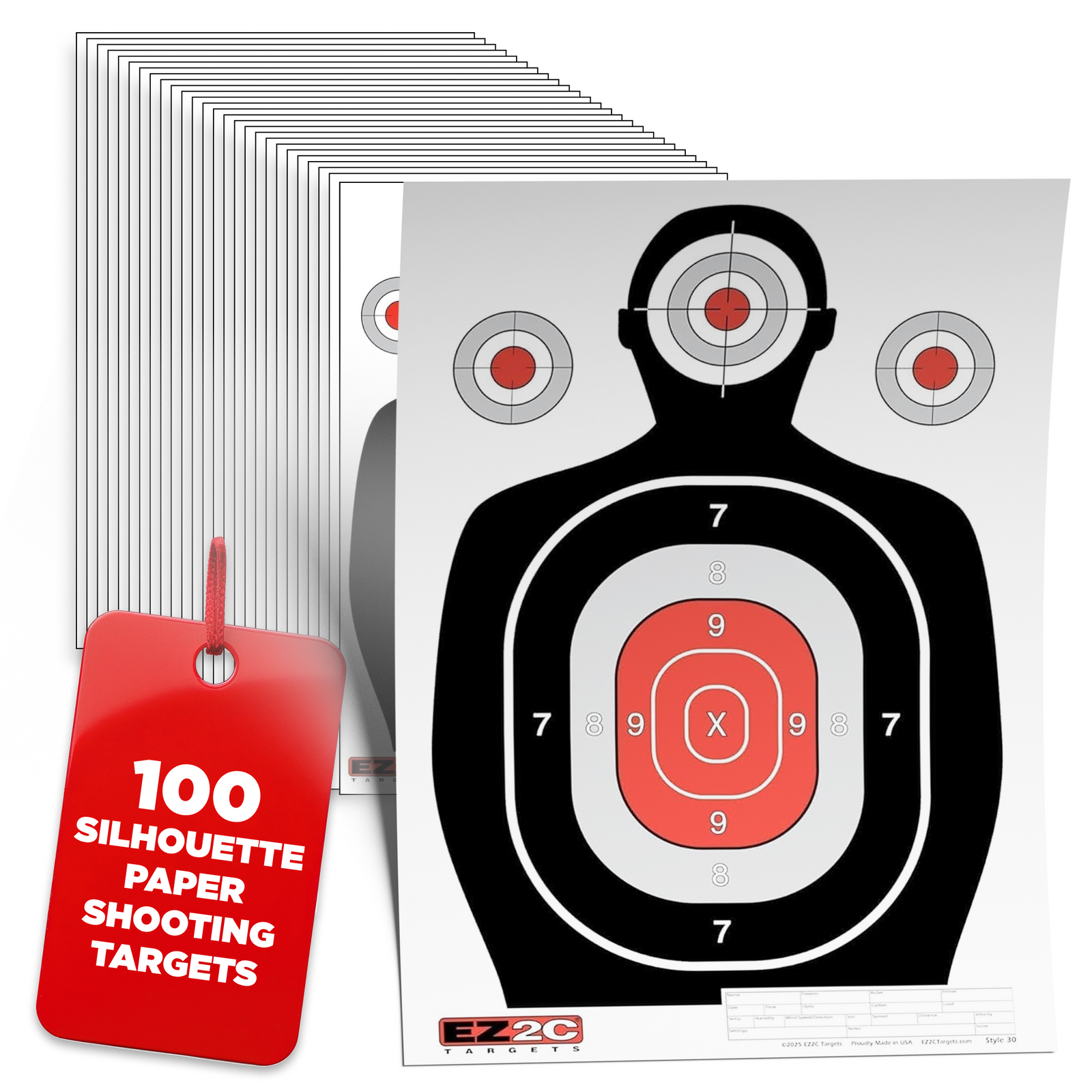EZ2C Targets #30 Silhouette  12"x18" Paper Shooting Target USA Made