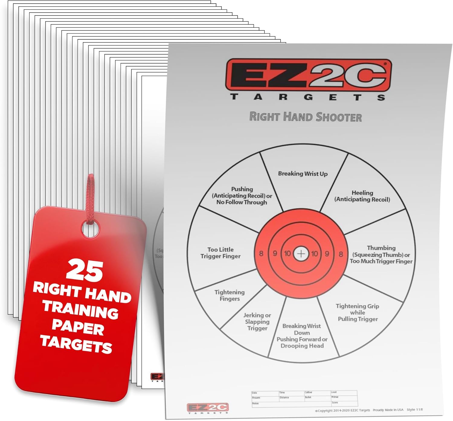 EZ2C Right Hand/Left Hand Diagnostic Training Paper Target 11”x17” USA MADE Style 11