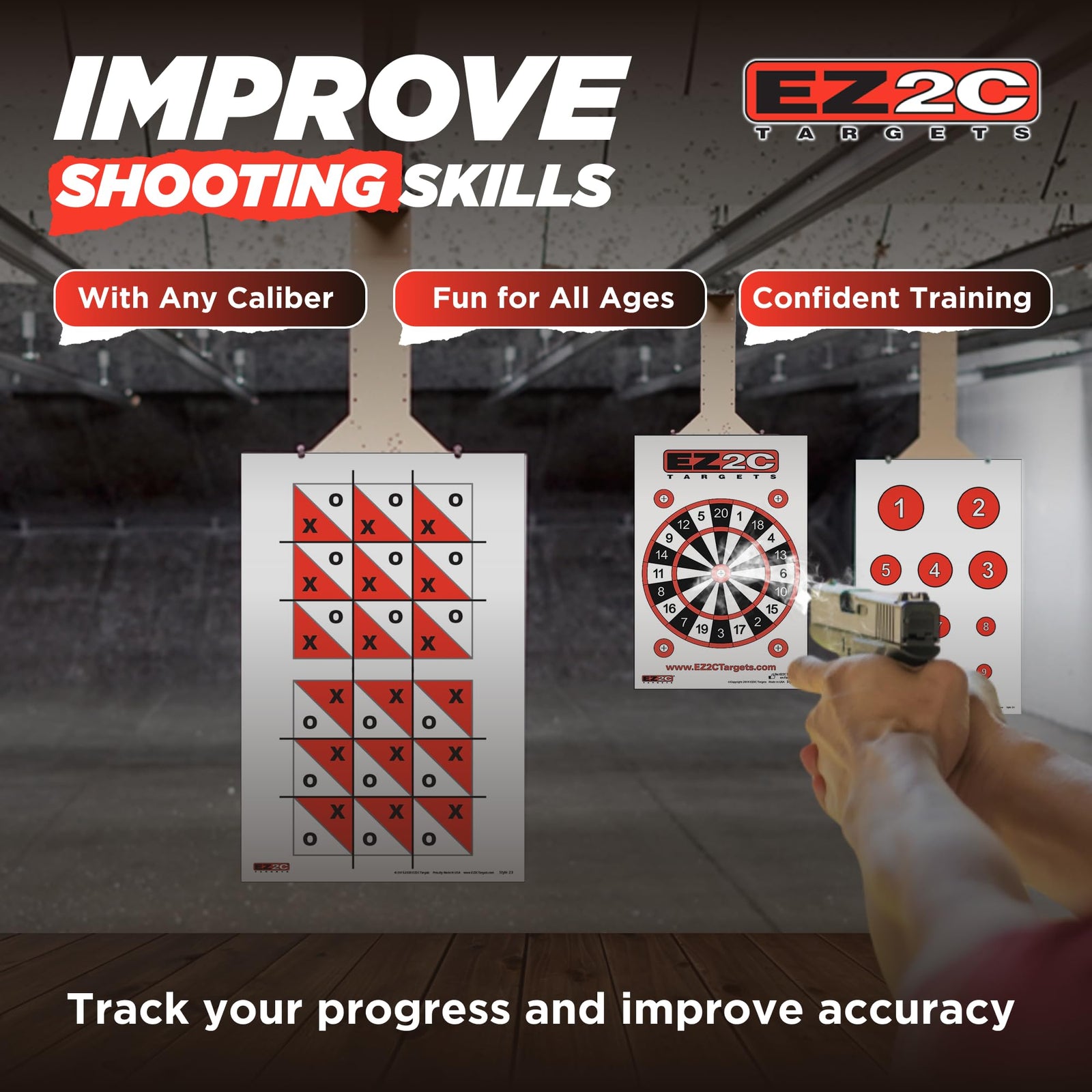 40 EZ2C Targets: Four Fun Game Styles Paper Targets 11"x17" USA MADE