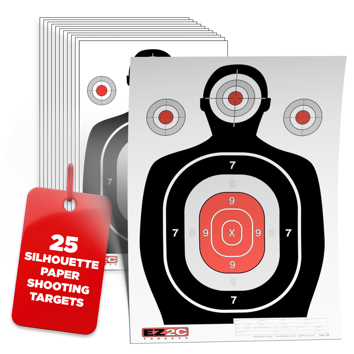 EZ2C Targets #30 Silhouette  12"x18" Paper Shooting Target USA Made