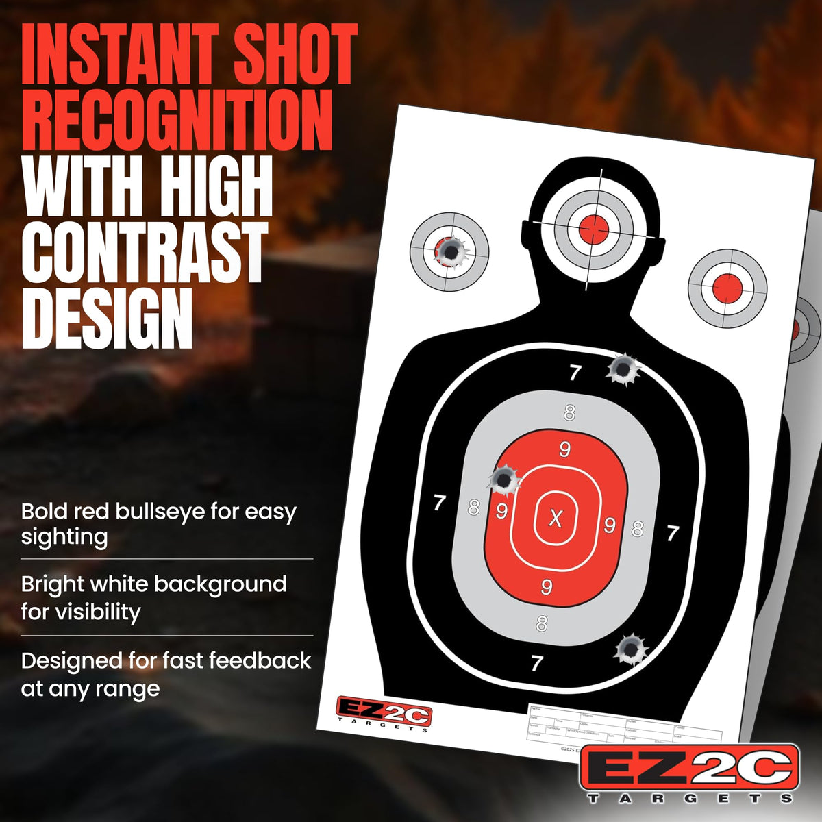 25 EZ2C 12"x18" Silhouette Shooting Target USA MADE Paper Range Targets (Peel-Off Pad of 25)