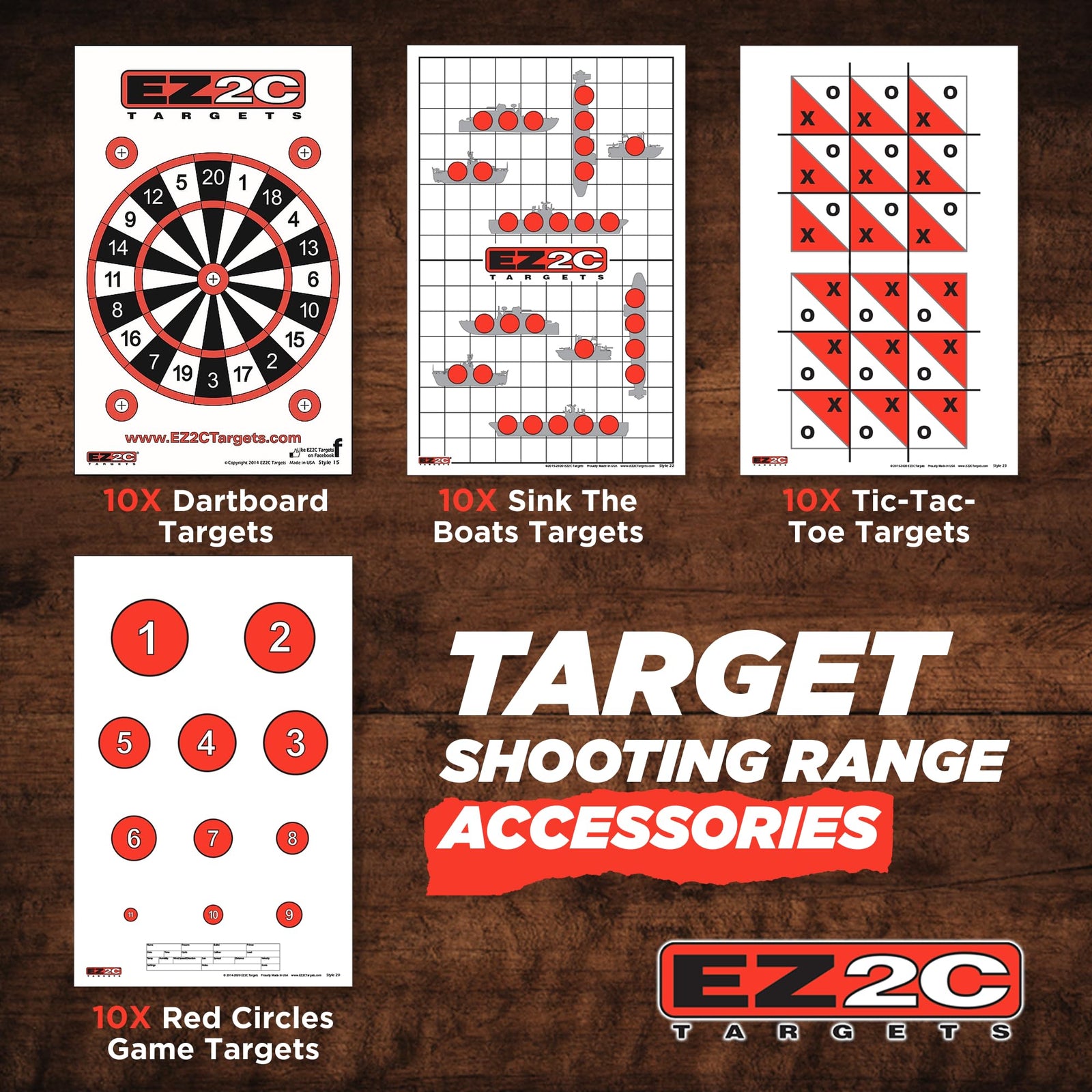 EZ2C Four Fun Game Styles: Paper Targets Shooting Range 11"x17" USA MADE