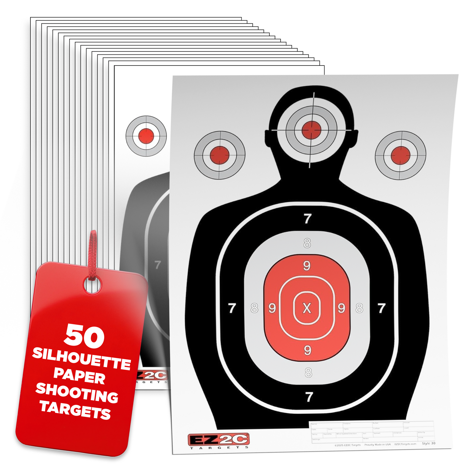 EZ2C Targets #30 Silhouette  12"x18" Paper Shooting Target USA Made