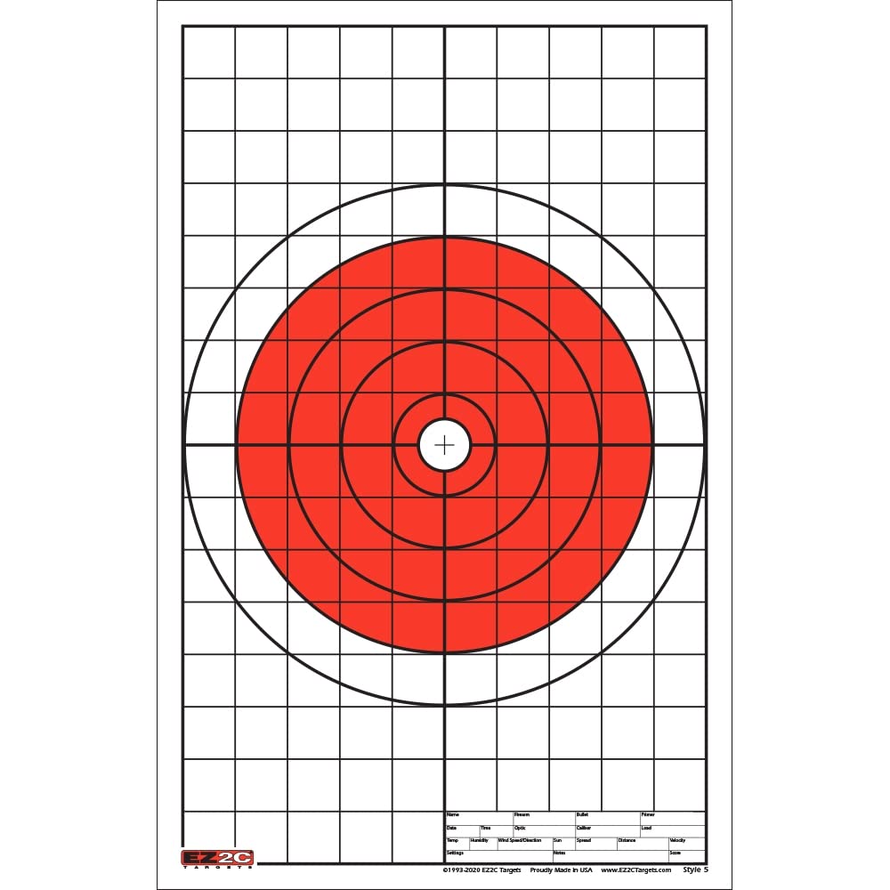 EZ2C Targets #5: Bullseye w 1" Grids for Sight-in 11"x17" USA MADE