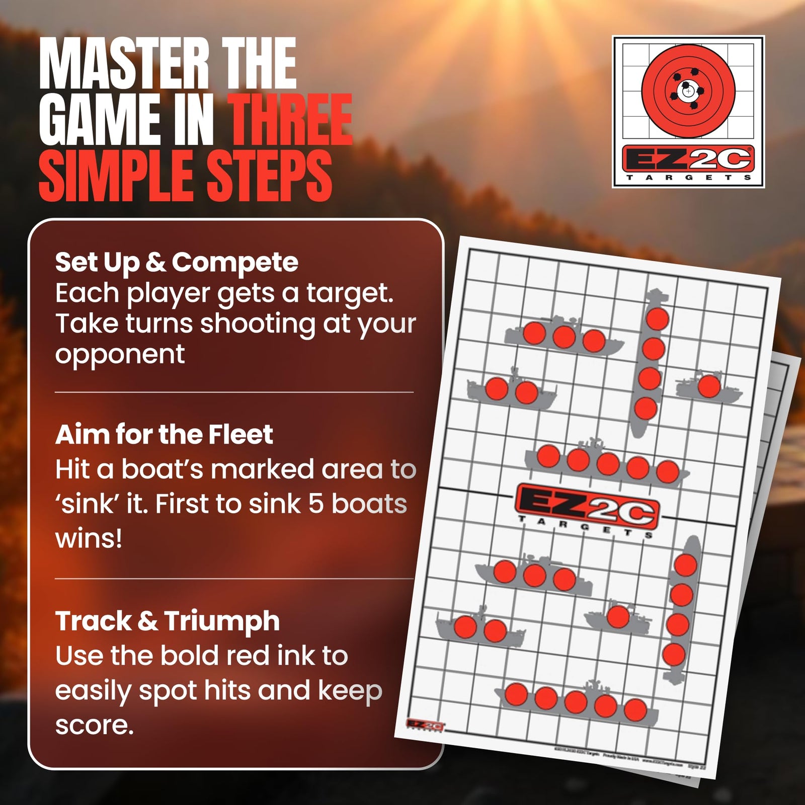 40 EZ2C Targets: Four Fun Game Styles Paper Targets 11"x17" USA MADE