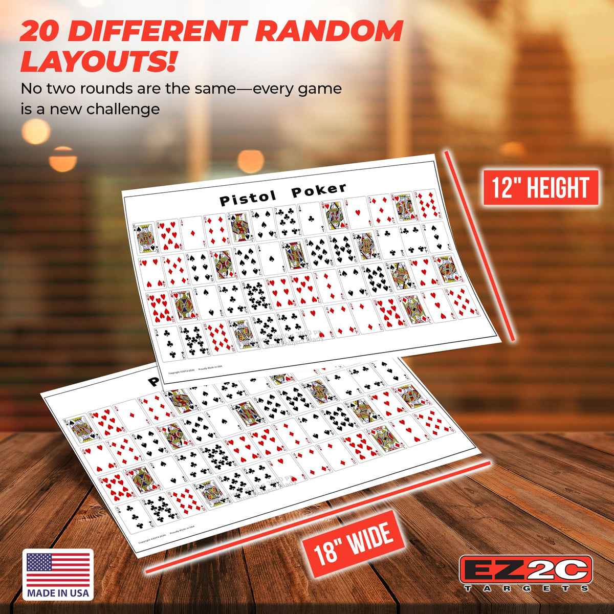 20 EZ2C Pistol Poker Paper Shooting Targets 12"x18" 20 pack USA MADE