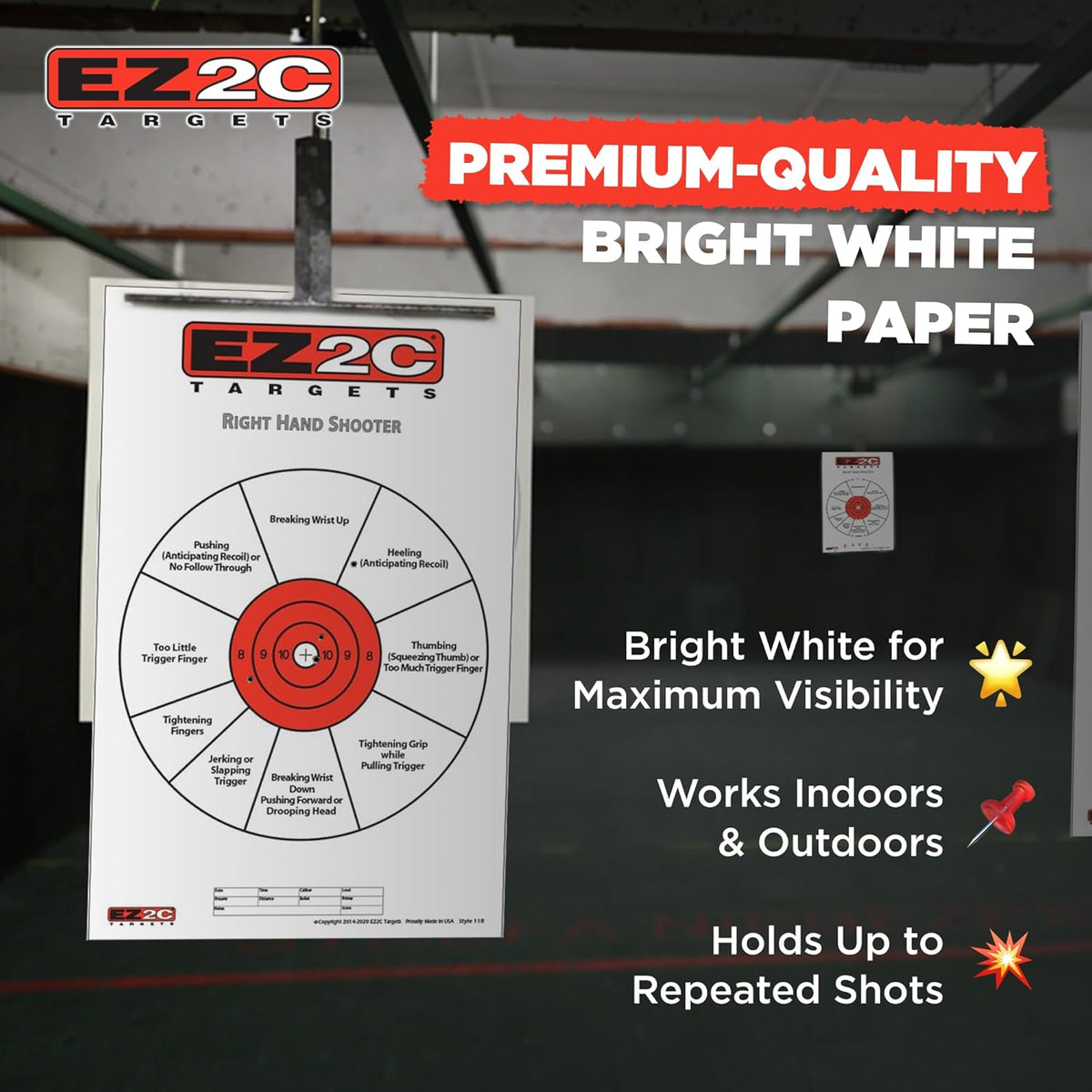 EZ2C Right Hand/Left Hand Diagnostic Training Paper Target 11”x17” USA MADE Style 11