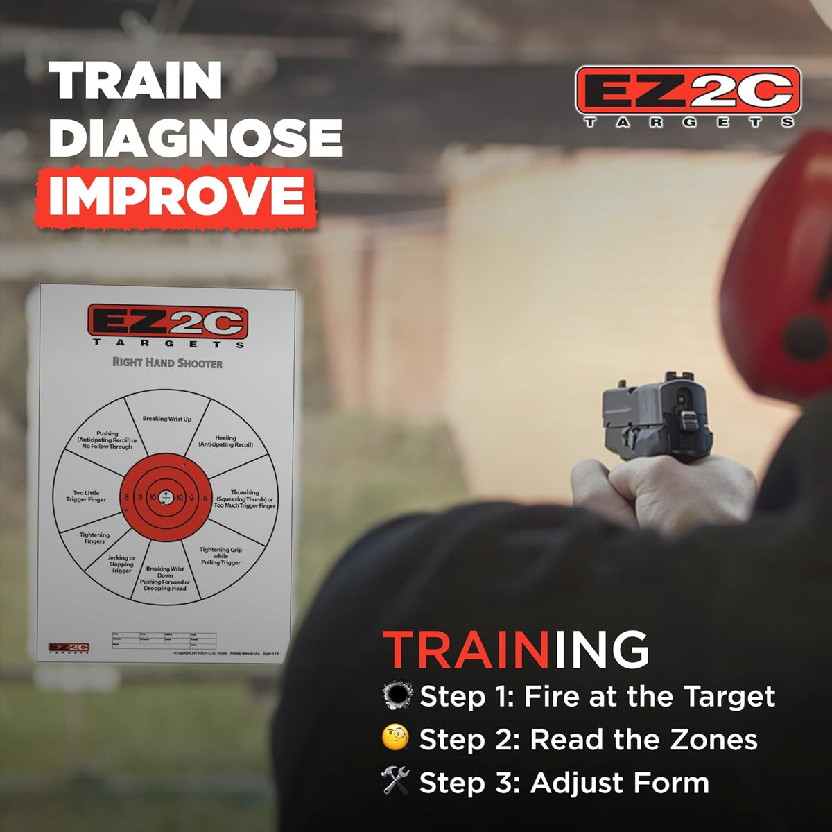 EZ2C Right Hand/Left Hand Diagnostic Training Paper Target 11”x17” USA MADE Style 11