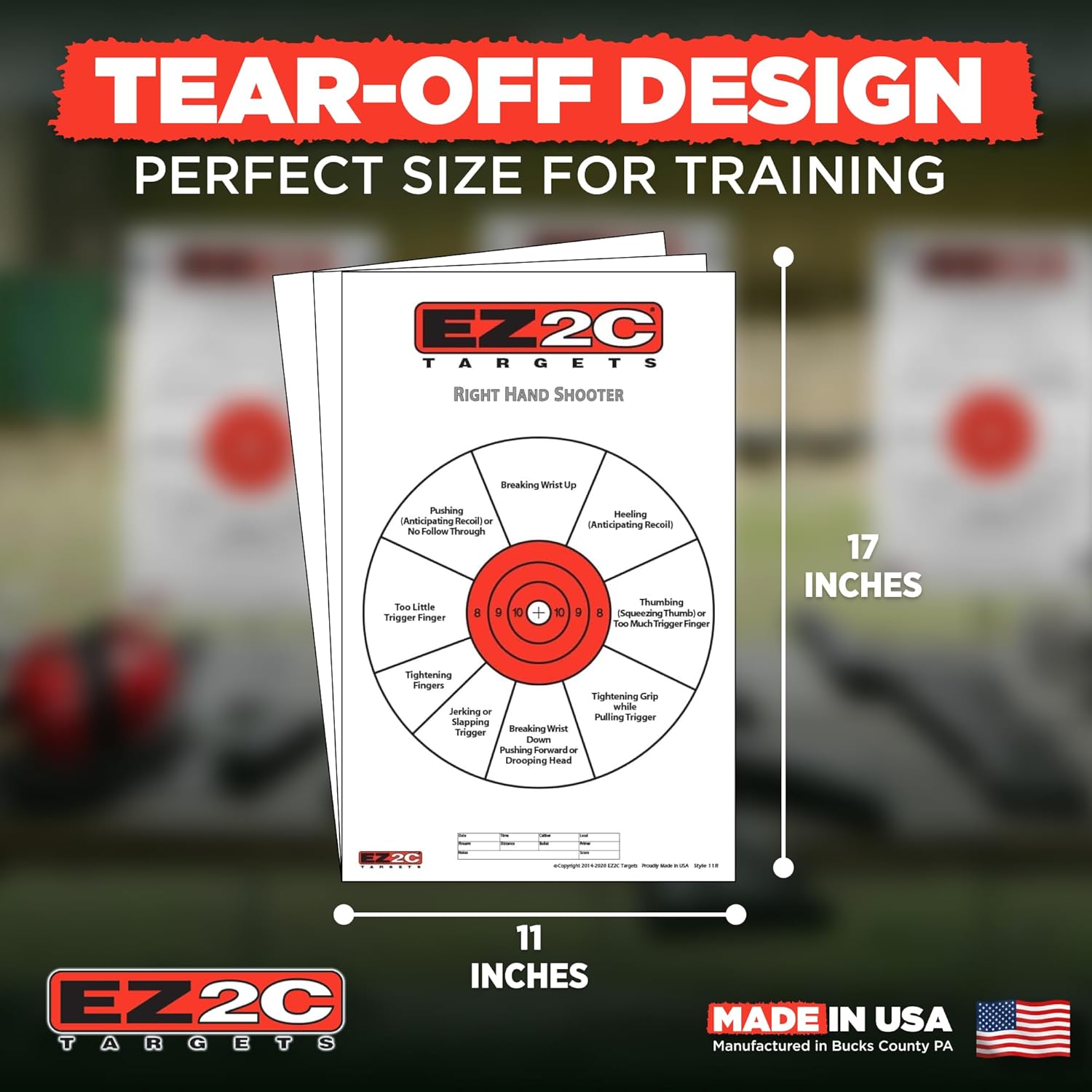 EZ2C Right Hand/Left Hand Diagnostic Training Paper Target 11”x17” USA MADE Style 11