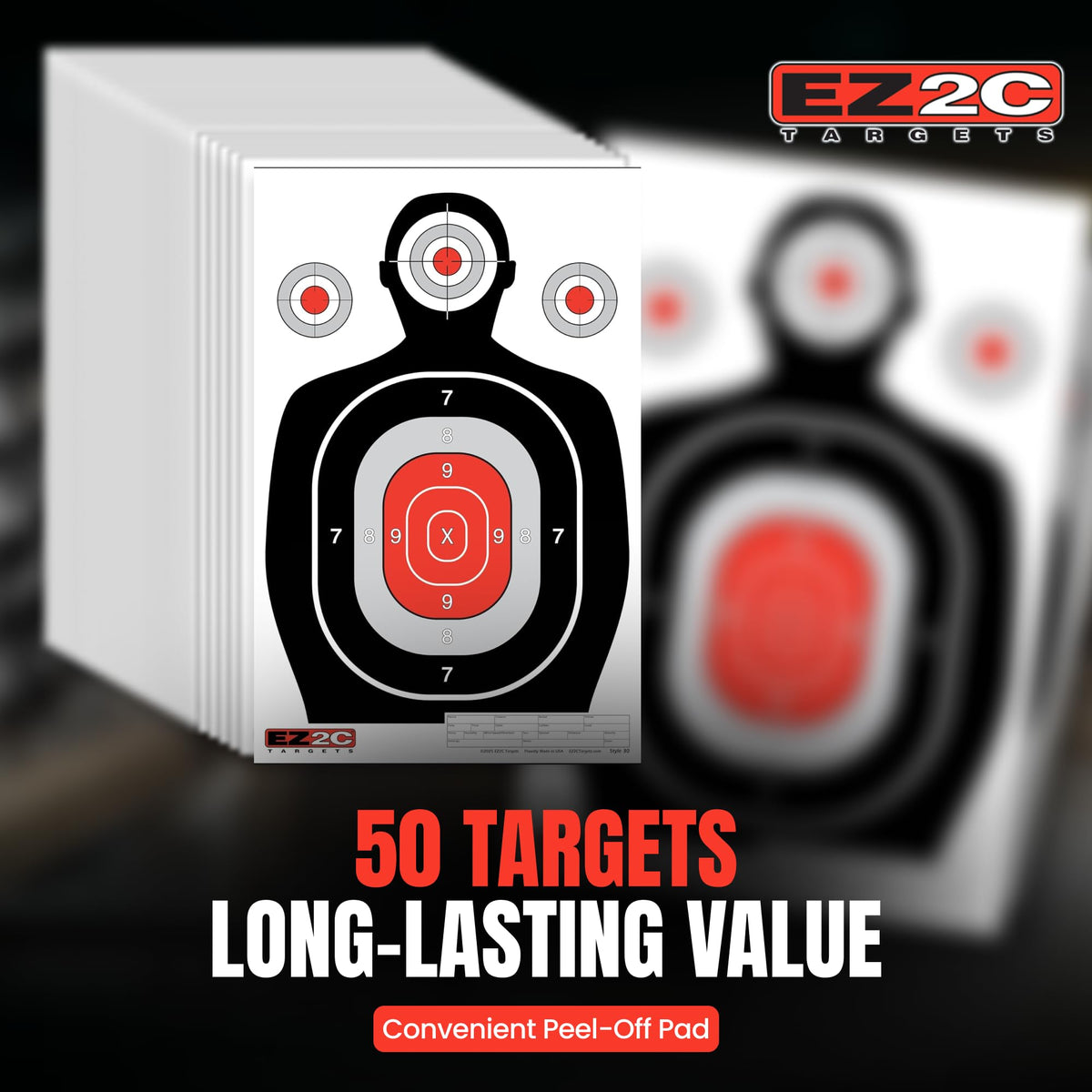 50 EZ2C 12"x18" Silhouette Shooting Paper Target USA MADE Premium Targets for Range (Peel-Off Pad 50)