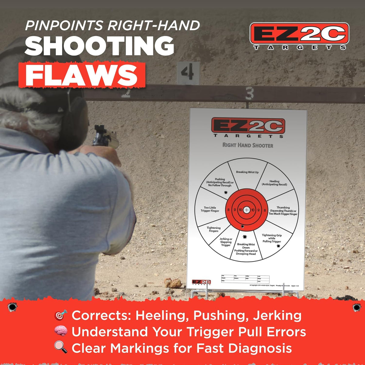 EZ2C Right Hand/Left Hand Diagnostic Training Paper Target 11”x17” USA MADE Style 11