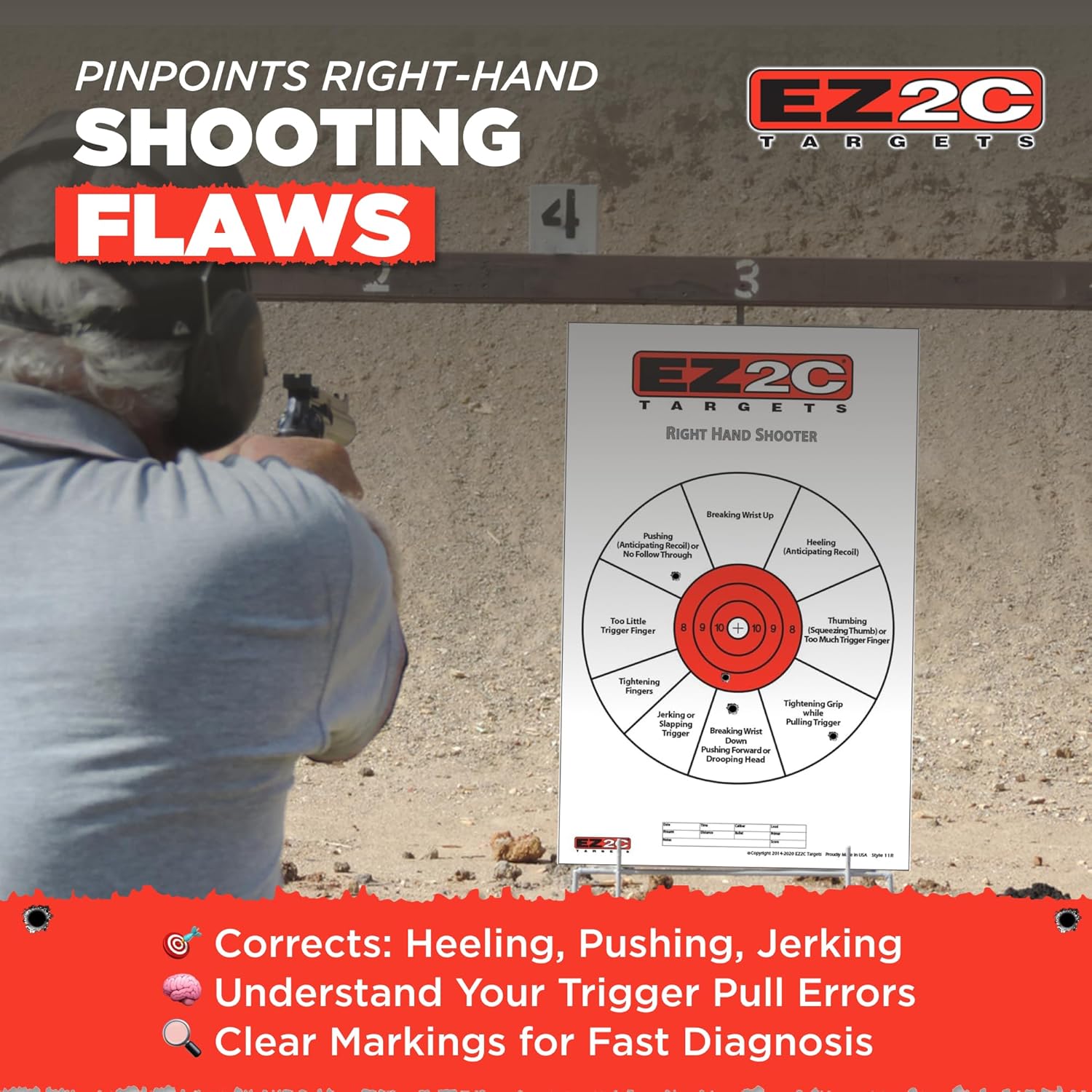 EZ2C Right Hand/Left Hand Diagnostic Training Paper Target 11”x17” USA MADE Style 11