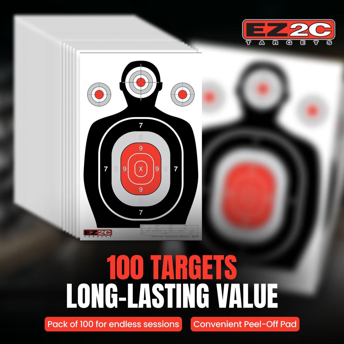 100 EZ2C 12"x18" Silhouette Shooting Target USA MADE Premium Targets for the Range, Gun Gifts (Peel-Off Pad 100)