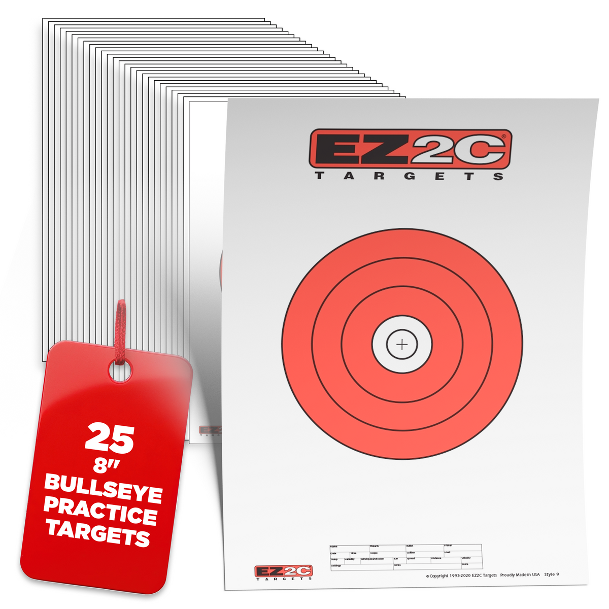 EZ2C Targets #9: 8" Bullseye Paper Shooting Target 11"x17" USA MADE Hi-Visibility