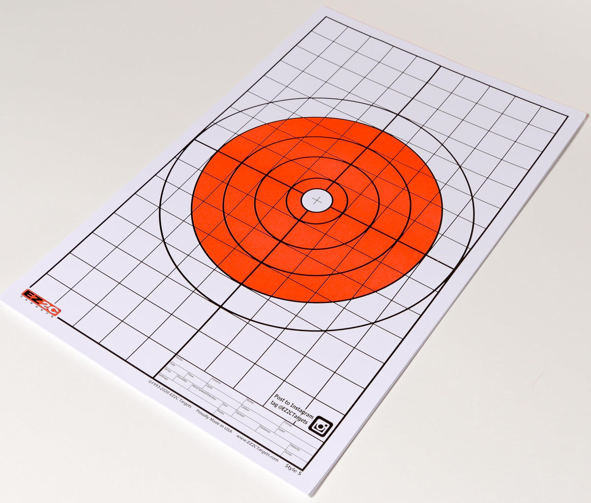 EZ2C Targets #5: Bullseye w 1" Grids for Sight-in 11"x17" USA MADE