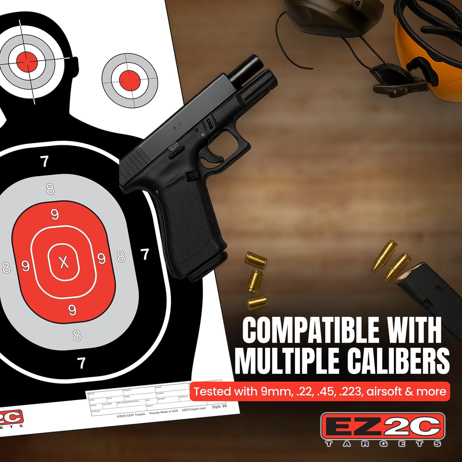 100 EZ2C 12"x18" Silhouette Shooting Target USA MADE Premium Targets for the Range, Gun Gifts (Peel-Off Pad 100)