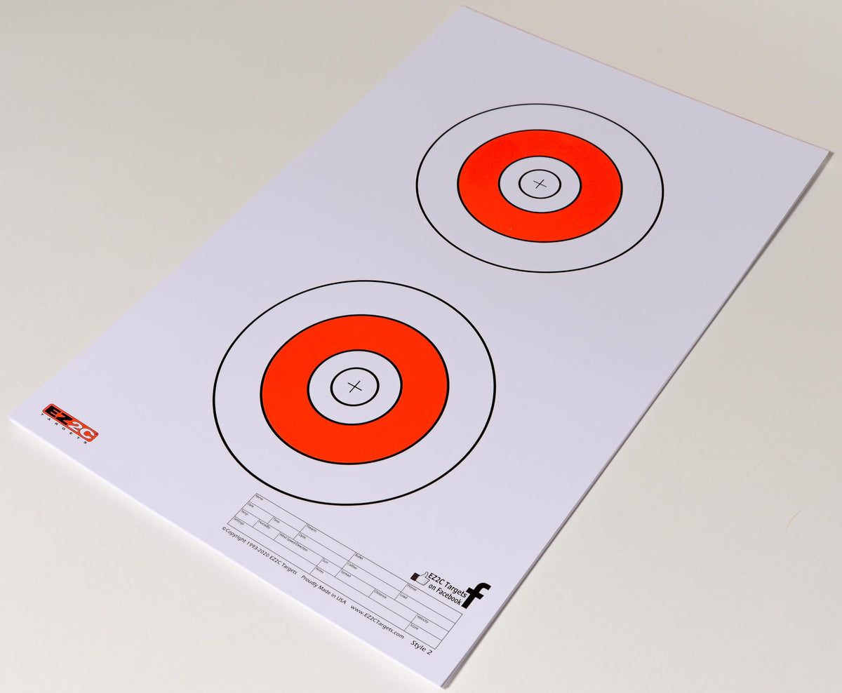 EZ2C Targets #2: Double Bullseye Paper Shooting Range Targets USA MADE 11”x17”