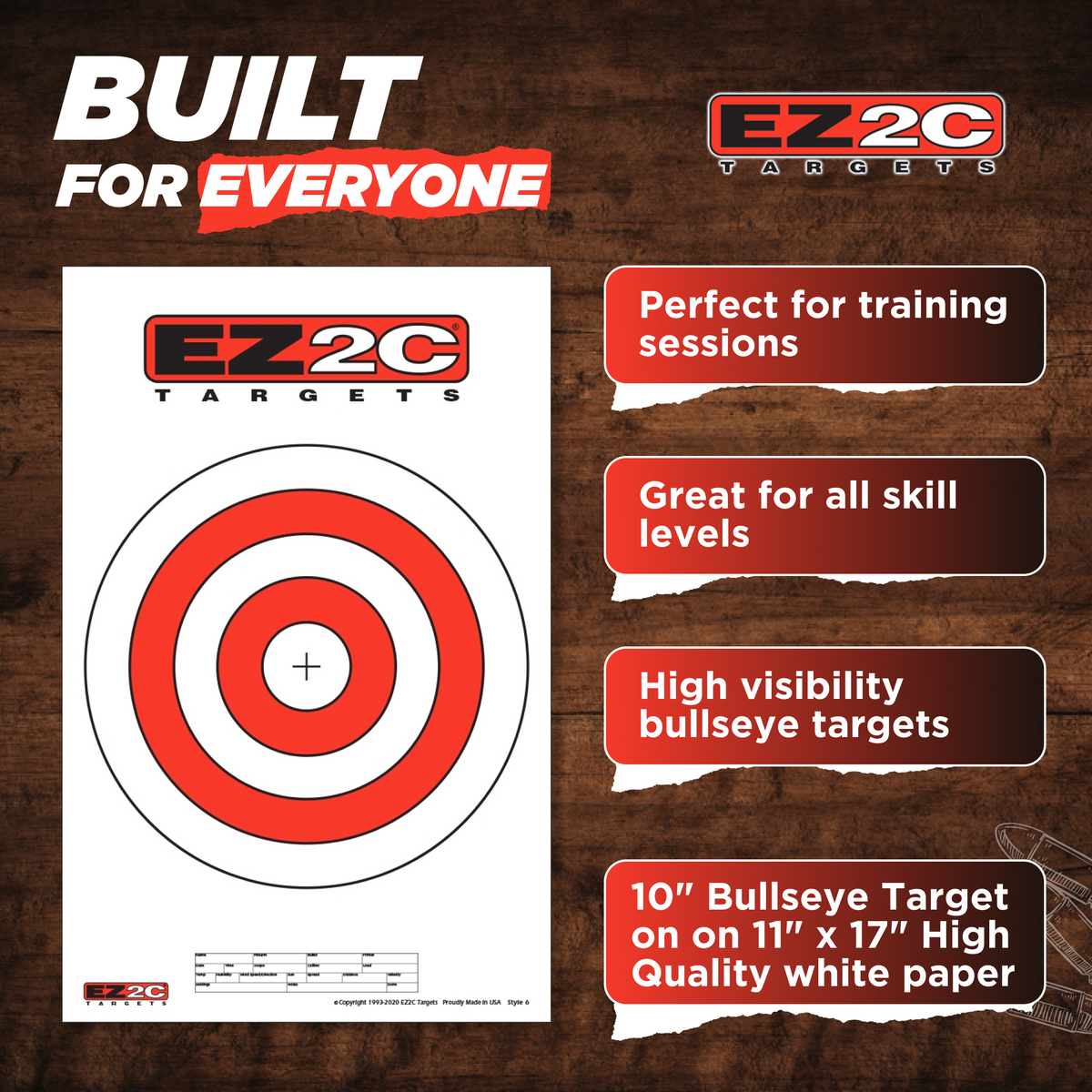 EZ2C Targets #6: 10" Bullseye Paper Shooting Target 11"x17" USA MADE