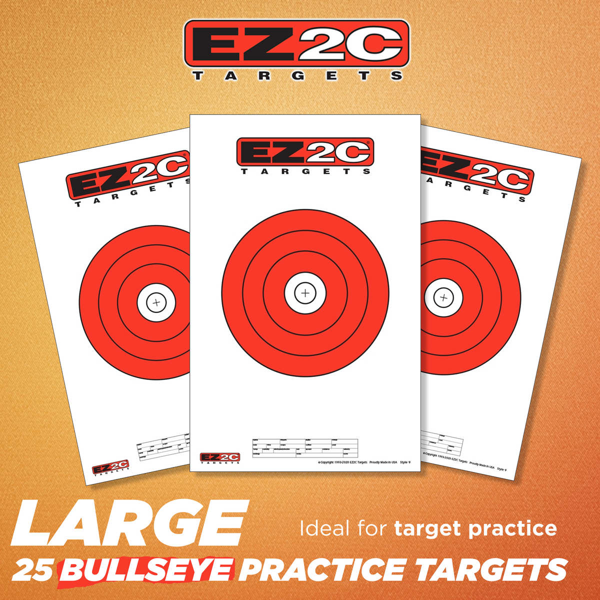 EZ2C Targets #9: 8" Bullseye Paper Shooting Target 11"x17" USA MADE Hi-Visibility