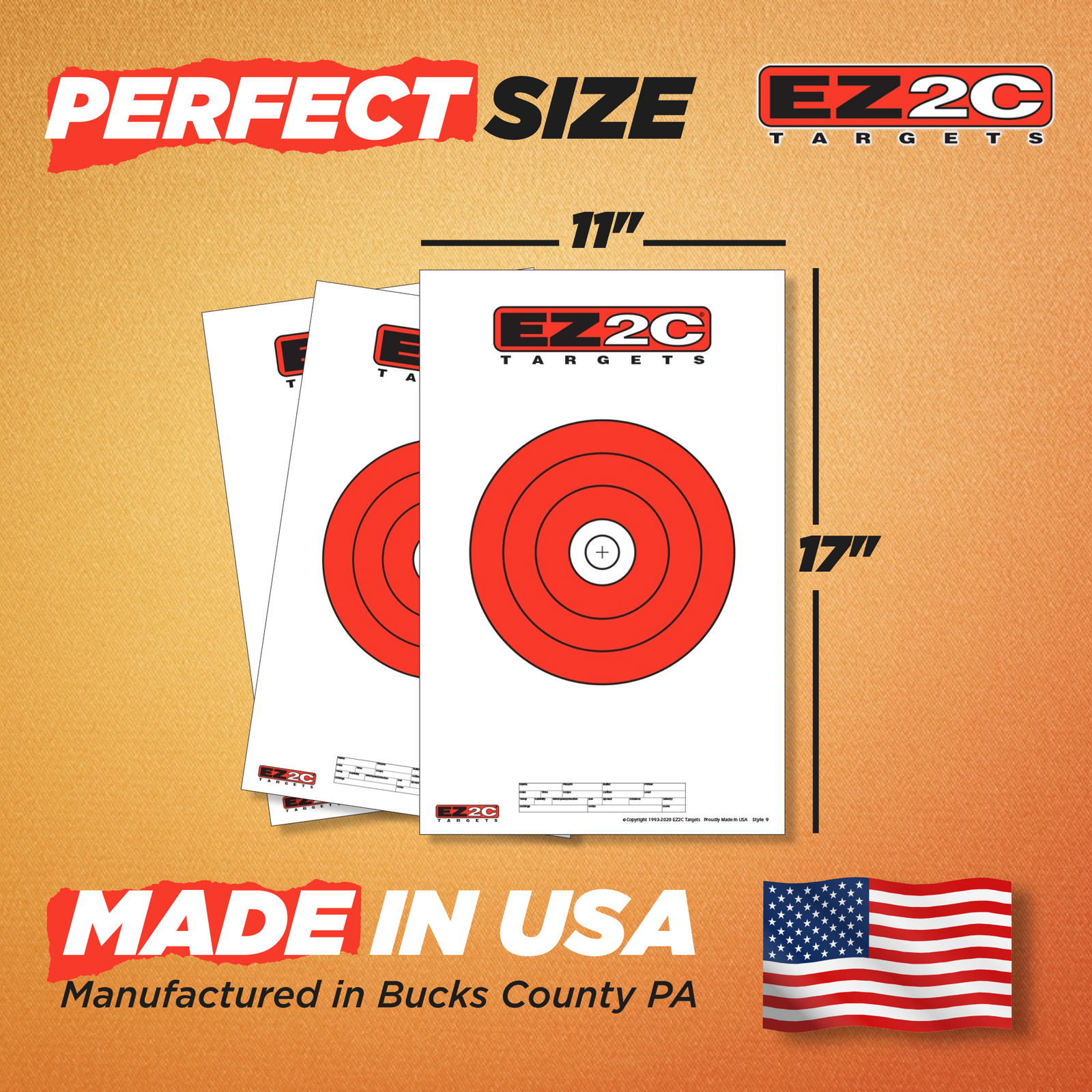 EZ2C Targets #9: 8" Bullseye Paper Shooting Target 11"x17" USA MADE Hi-Visibility