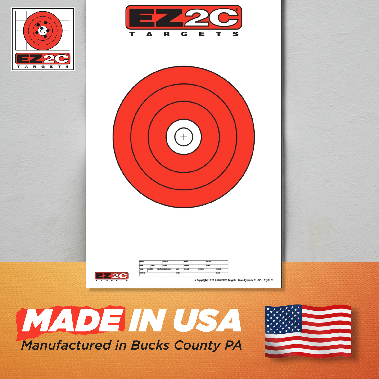 EZ2C Targets #9: 8" Bullseye Paper Shooting Target 11"x17" USA MADE Hi-Visibility