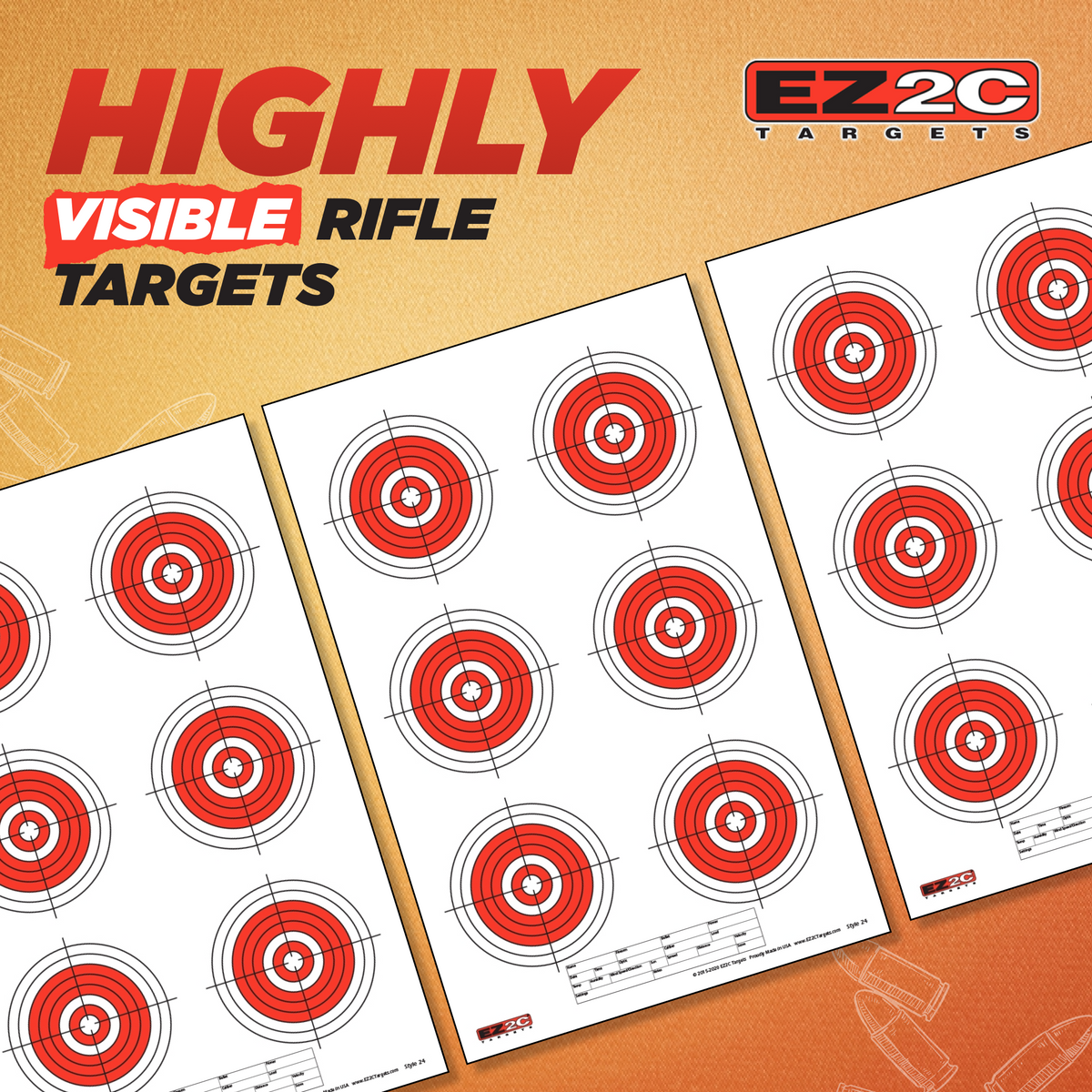 200 EZ2C Targets 8 Rifle Styles Package Paper Shooting Targets for Range 11”x17” USA MADE
