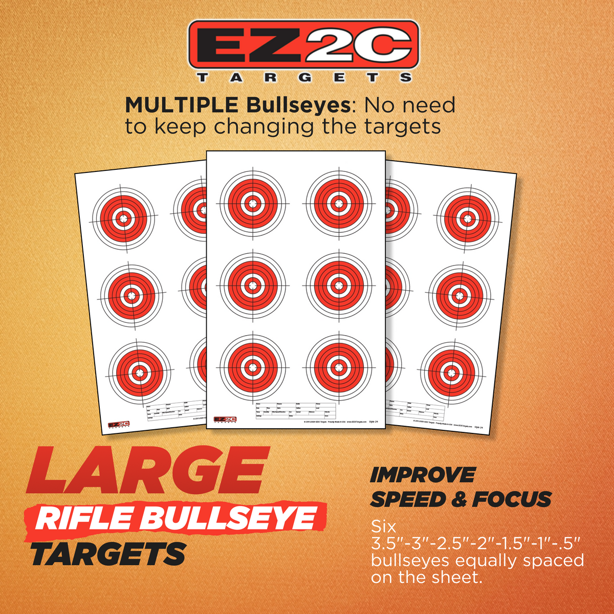 200 EZ2C Targets 8 Rifle Styles Package Paper Shooting Targets for Range 11”x17” USA MADE