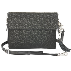 thumbnail image 2 of GTM Concealed Carry Shoulder Bag - Rose Embroidered Lambskin Cross-Body Bag For Women, Medium Size, Black 2 of 13