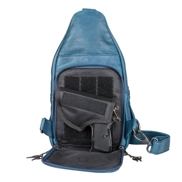 Concealed Carry Unisex Taylor Sling Leather Backpack by Lady Conceal Black
