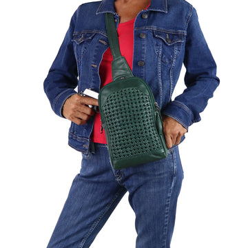 Concealed Carry Bristol Sling Leather Backpack by Lady Conceal Black