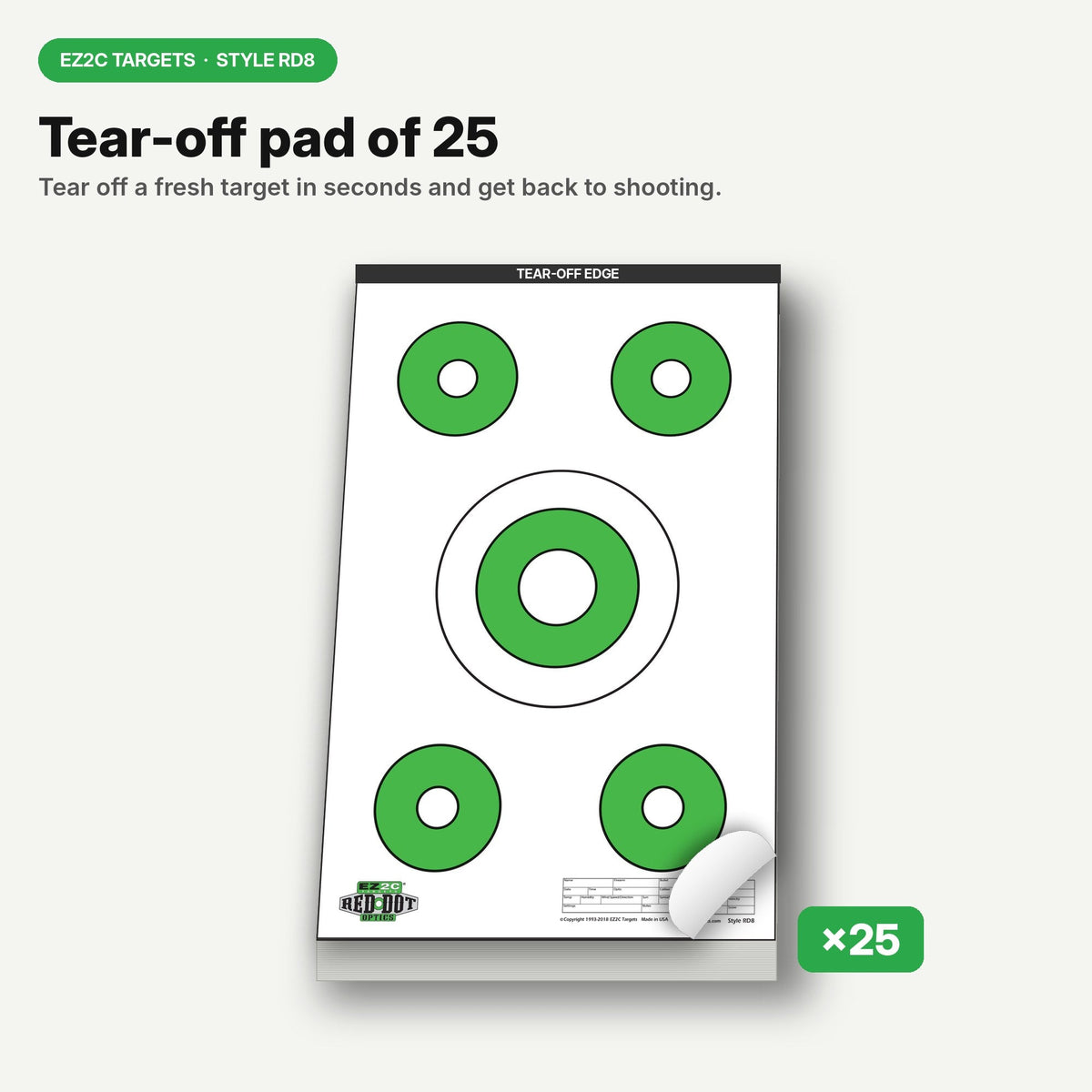 25 EZ2C Targets RD8 Paper Targets 11"x17" (Pad of 25) USA Made for range