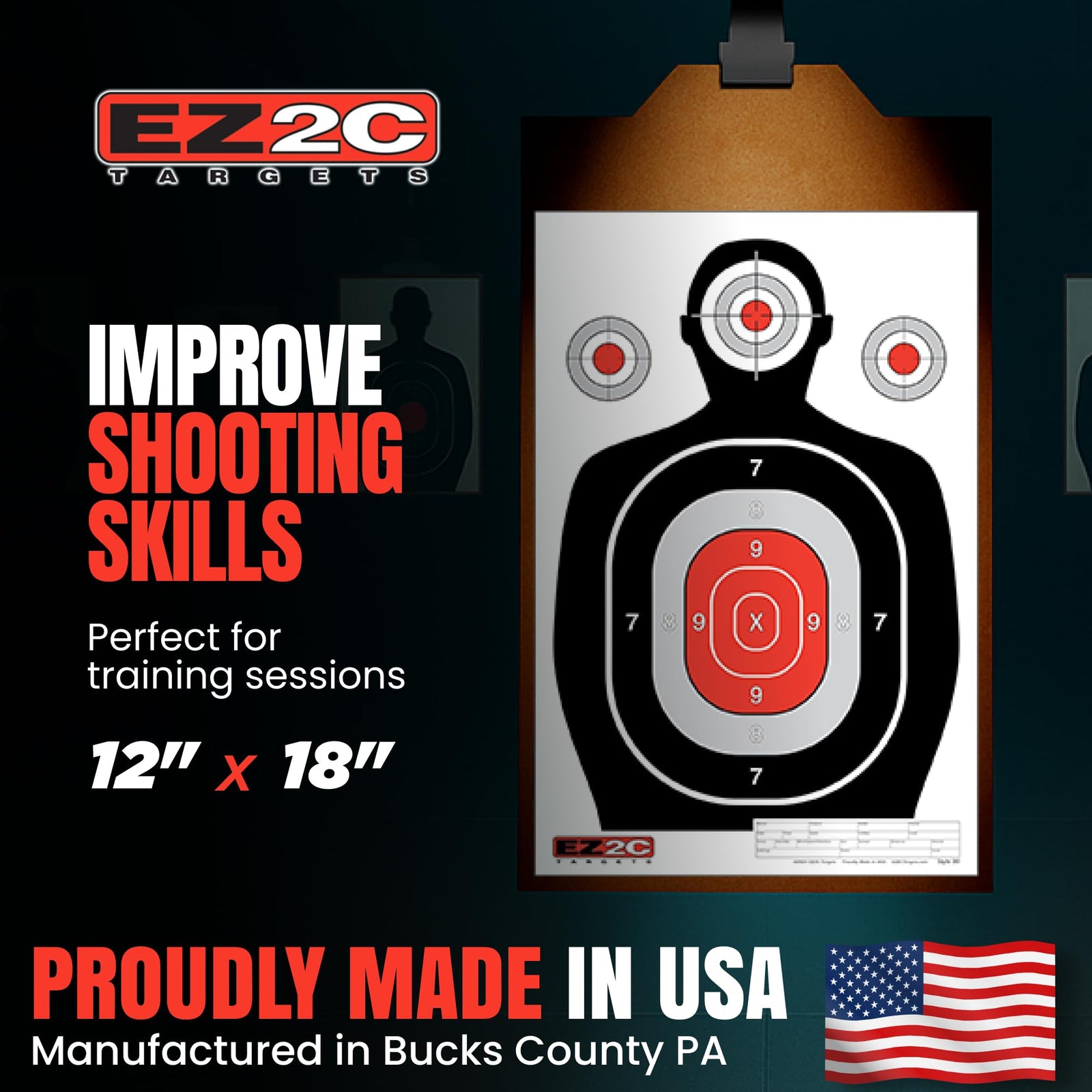 100 EZ2C 12"x18" Silhouette Shooting Target USA MADE Premium Targets for the Range, Gun Gifts (Peel-Off Pad 100)