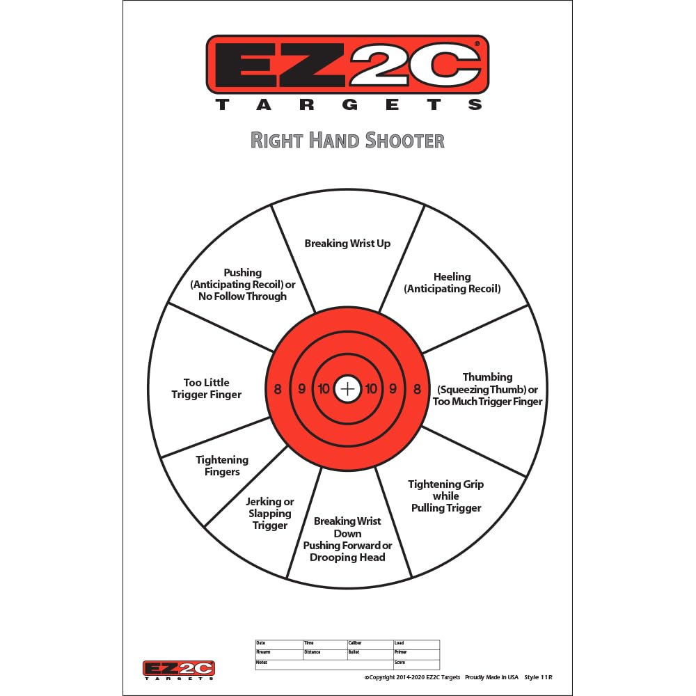 EZ2C Right Hand/Left Hand Diagnostic Training Paper Target 11”x17” USA MADE Style 11