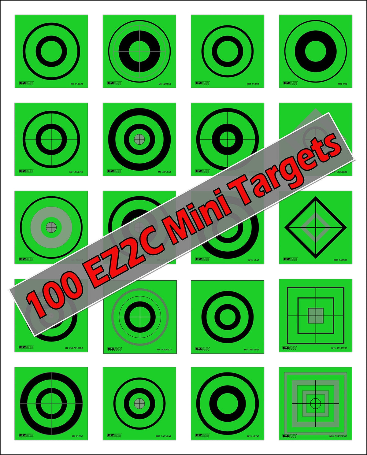 100 EZ2C Mini Shooting Targets, Bright Fluorescent Self-Adhesive 3.5" x 3.5" USA MADE (Pack of 100)