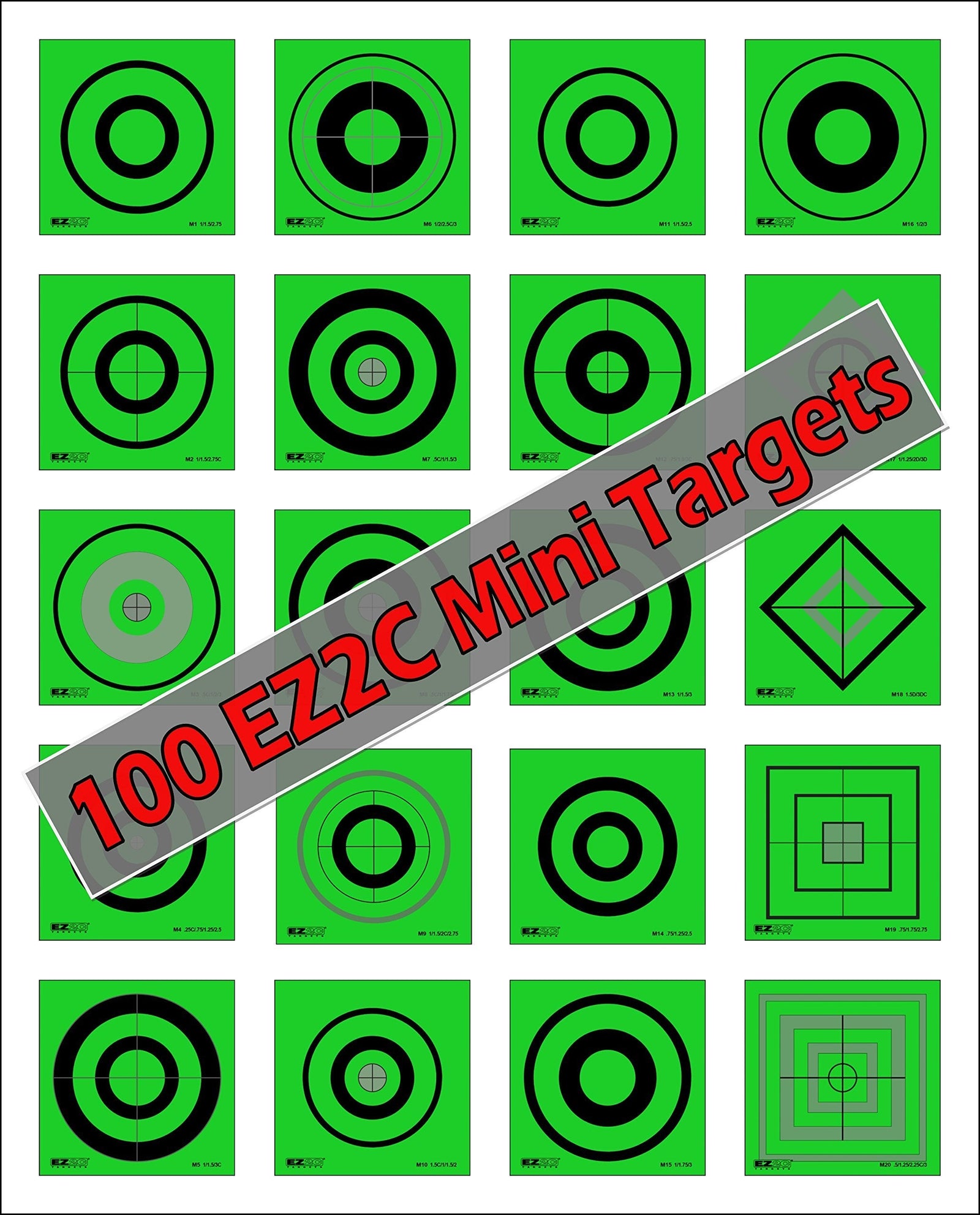 100 EZ2C Mini Shooting Targets, Bright Fluorescent Self-Adhesive 3.5" x 3.5" USA MADE (Pack of 100)