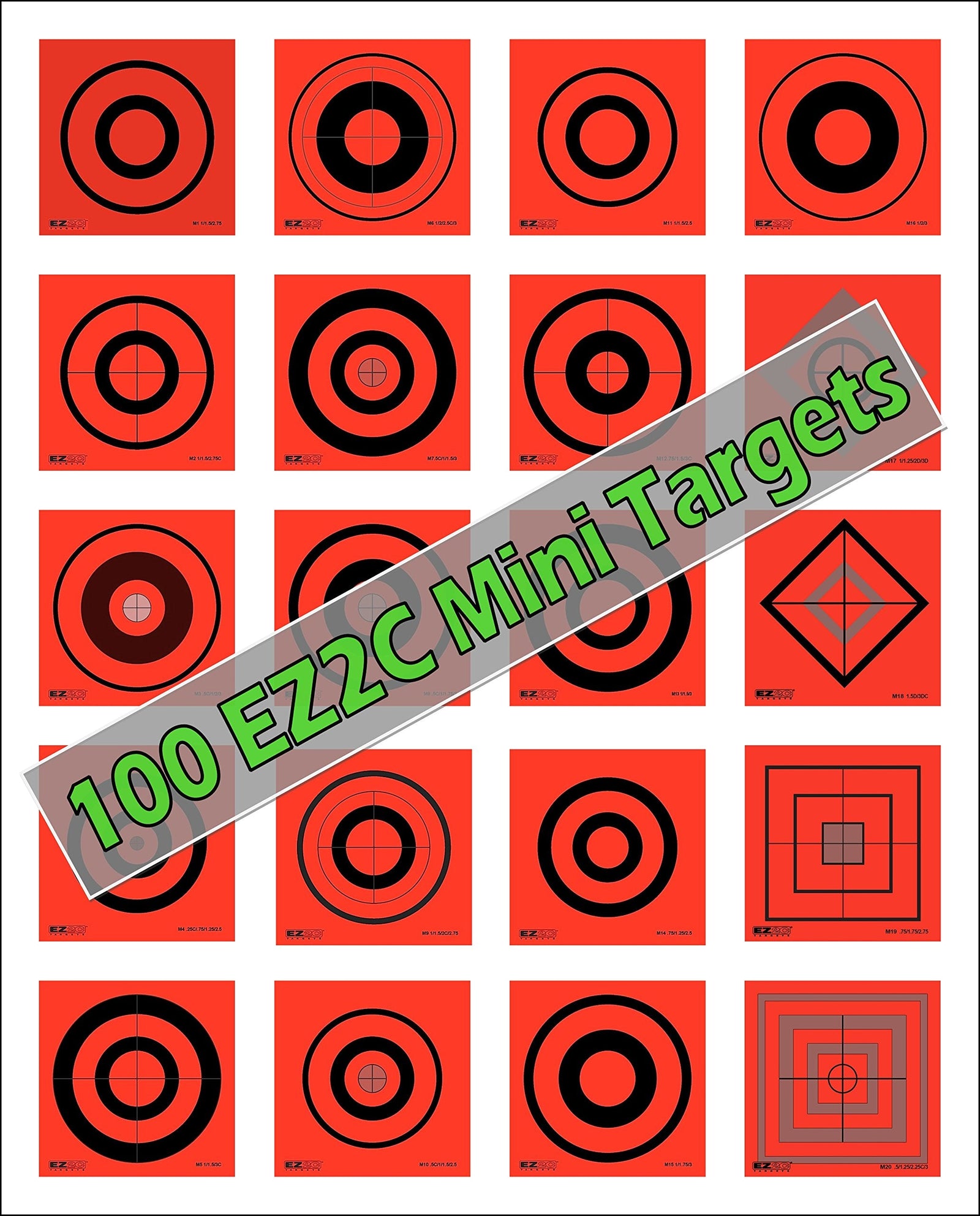 100 EZ2C Mini Shooting Targets, Bright Fluorescent Self-Adhesive 3.5" x 3.5" USA MADE (Pack of 100)