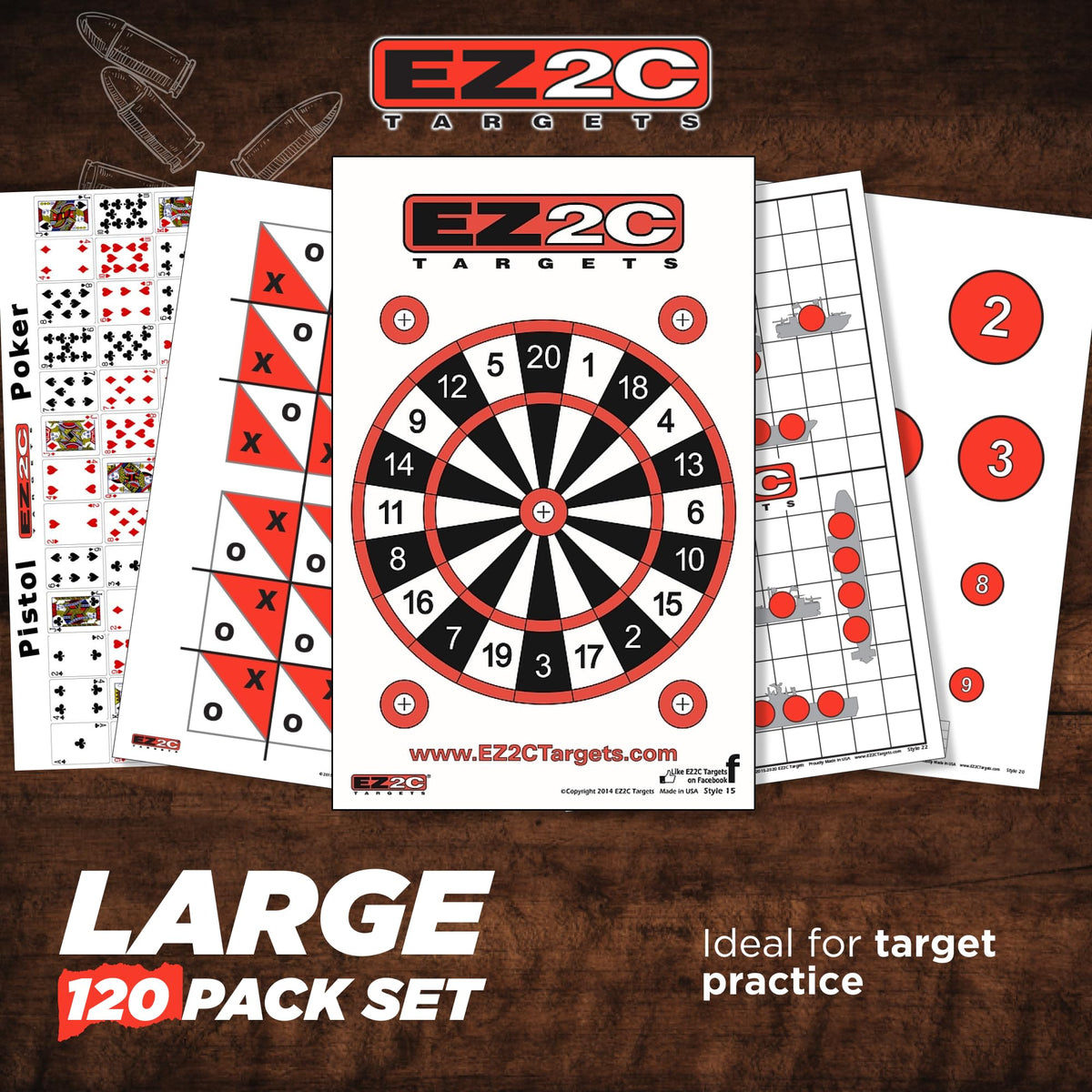 120 EZ2C Targets: 5 Game Style Paper Targets Bundle Pack Fun Games 11"x17" USA Made