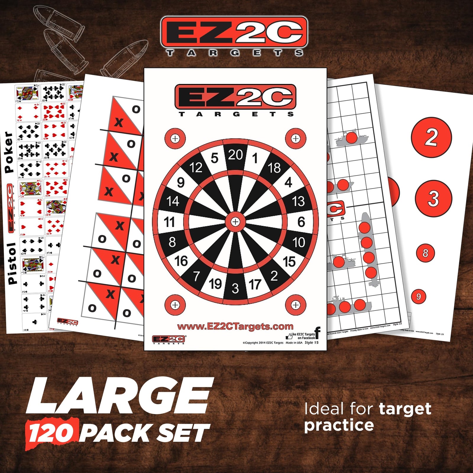 120 EZ2C Targets: 5 Game Style Paper Targets Bundle Pack Fun Games 11"x17" USA Made