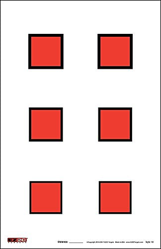 25 EZ2C Targets #18: Six 2” Squares Paper Shooting Targets Tear=Off Pad of 25 11"x17" USA MADE