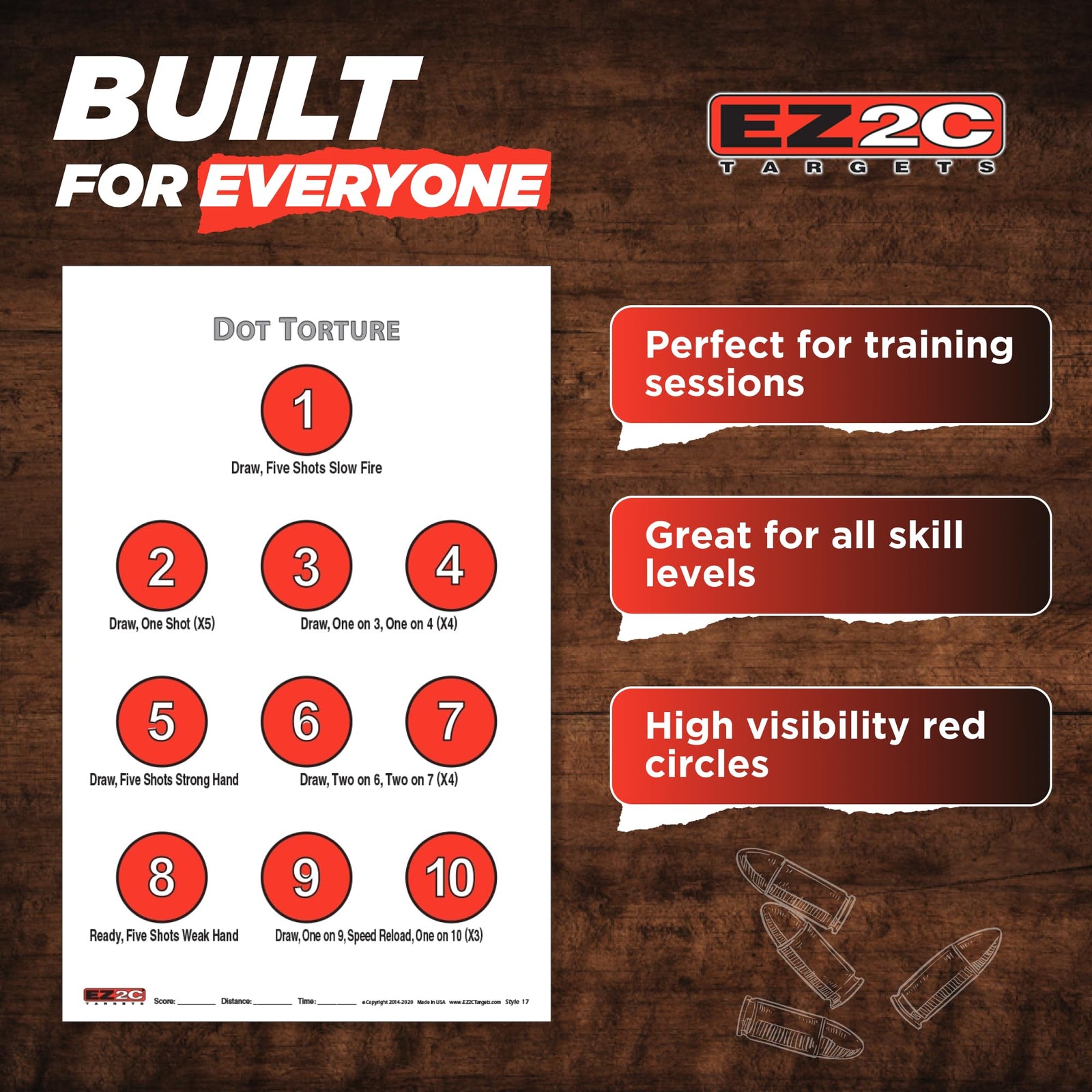 EZ2C Targets #17: Dot Torture Drill 11"x17" Paper Shooting Target USA MADE