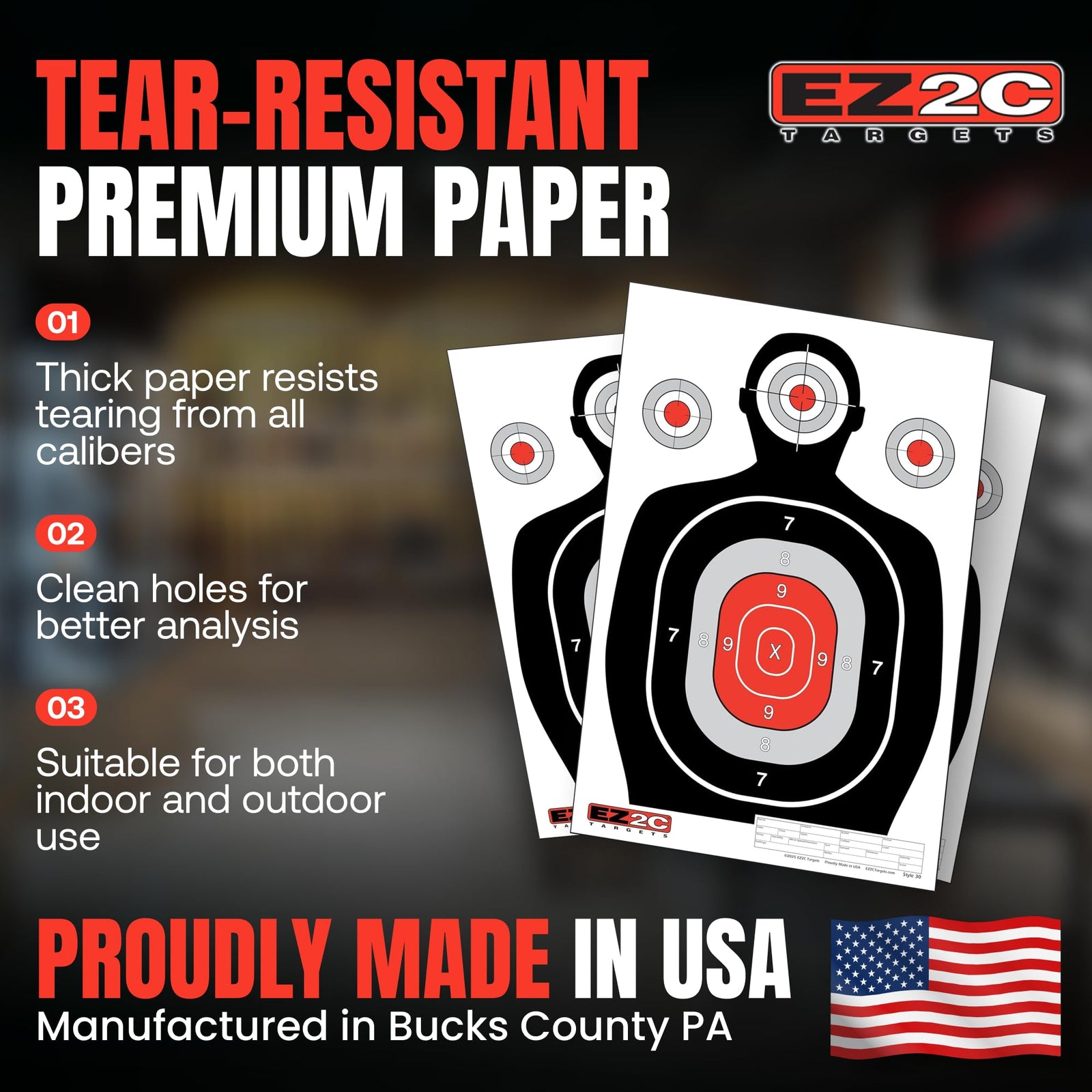 100 EZ2C 12"x18" Silhouette Shooting Target USA MADE Premium Targets for the Range, Gun Gifts (Peel-Off Pad 100)