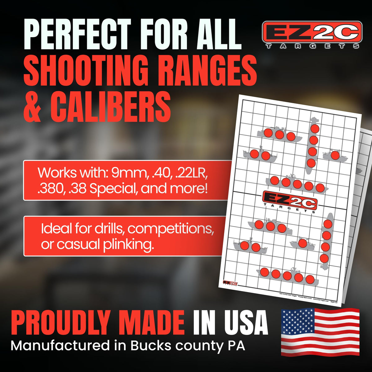 40 EZ2C Targets: Four Fun Game Styles Paper Targets 11"x17" USA MADE