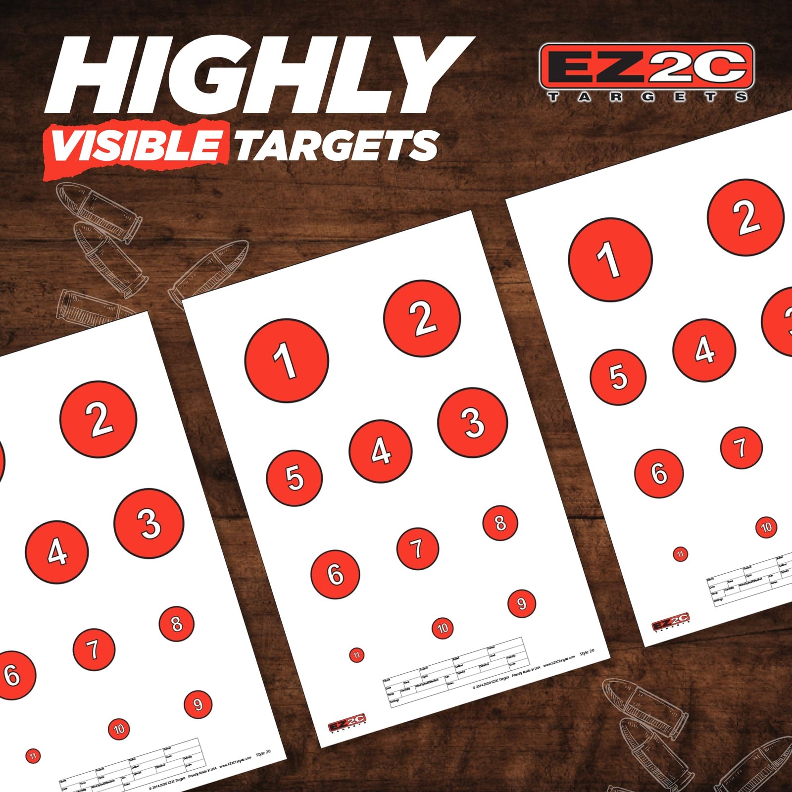 EZ2C Targets #20/RD7: Reducing Circles Paper Shooting Targets 11"x17" USA Made